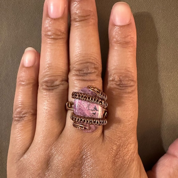 Custom Cobalt Calcite Copper Wired Ring - Picture 1 of 8
